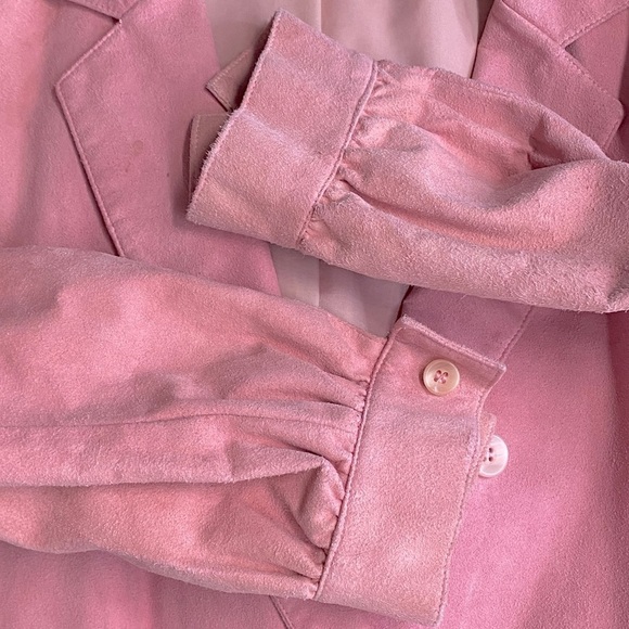 Vintage Surrey Bubblegum Pink Double Breasted Long Sleeve Faux Suede Midi Dress - Picture 16 of 16